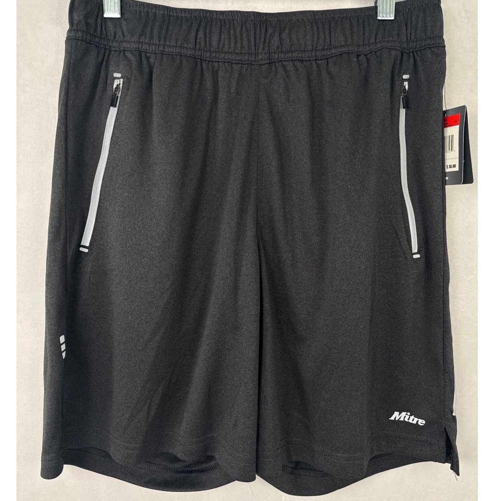 Mitre Men's Black Heather Active Shorts Size M‎ NWT Moisture Wicking Stretch